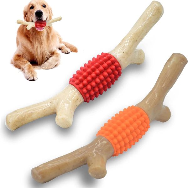 Toys Kauspielzeug für Hunde für aggressive Kauer, robuster, großer Nylon-Gummi-Beißstab mit echtem Ahornholzgeschmack für große und mittelgroße Hunderassen