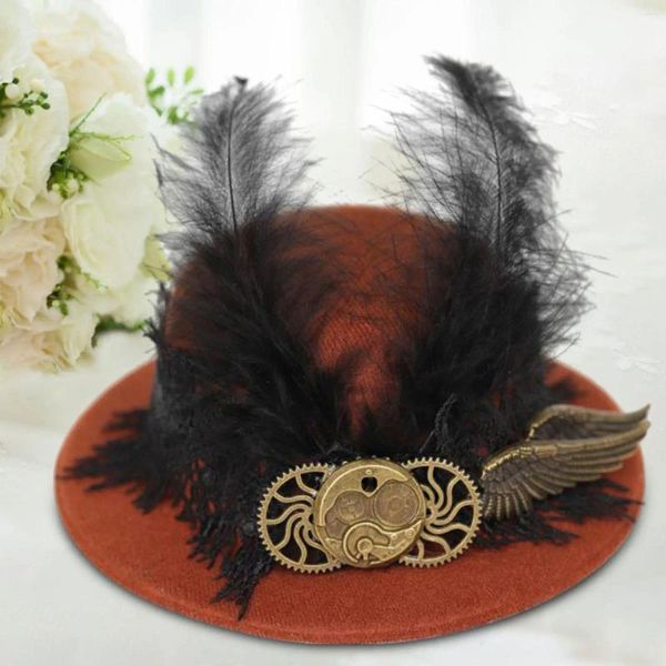 Berets Steam Punk Hair Clip Fedoras Cap Acessórios de Traje Chapéu de Feltro Gótico para Mulheres Meninas Fantasia Vestido Masquerade Festival