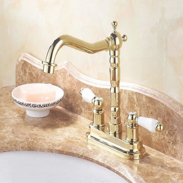 Badezimmer Waschbecken Wasserhähne Gold Farbe Messing 4