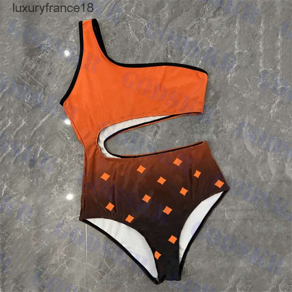 Costume da bagno arancione Lady Jacquard marchio di moda bikini cavo donna bikini monospalla costume da bagno costume da bagno''gg''ZA8F