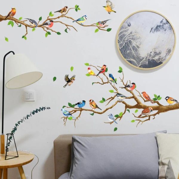Adesivos de Parede Multicolor Pássaros Ramo Adesivo Decalques de Árvore Casa Sala de estar Quarto Decorações Removíveis Papel de Parede Autoadesivo