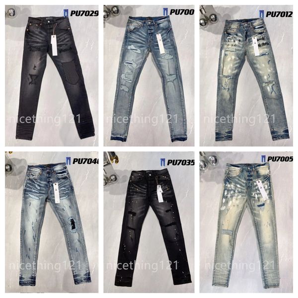 siyah mor kot pantolon pantolon pantolon moda sıkıntılı yırtık bisikletçiler denim kargo erkekler için sıska ince fit lüks delik yırtık bisikletçi pantolon