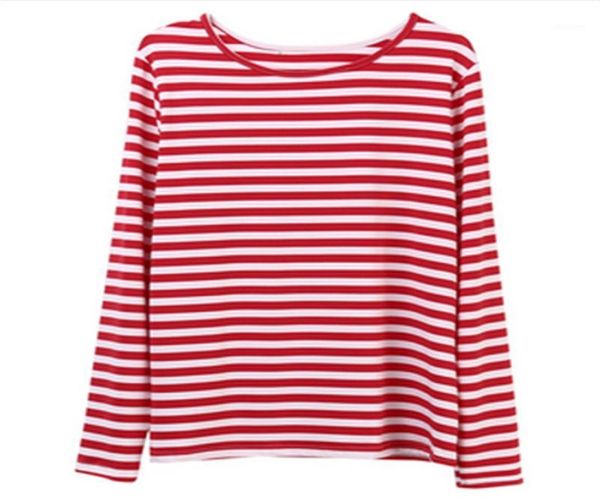 Women039s blusas camisas 2021 moda feminina primavera verão manga vermelho branco listrado camisa solta longo casual pullovers topos tee1207777