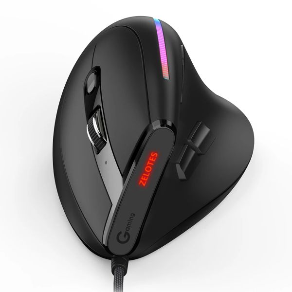 Ratos ZELOTES T50 Mouse RGB Vertical Ergonômico com Fio 12800 DPI Ajustável para PC Jogos de Computador USB Mouse Óptico Vertical com Fio