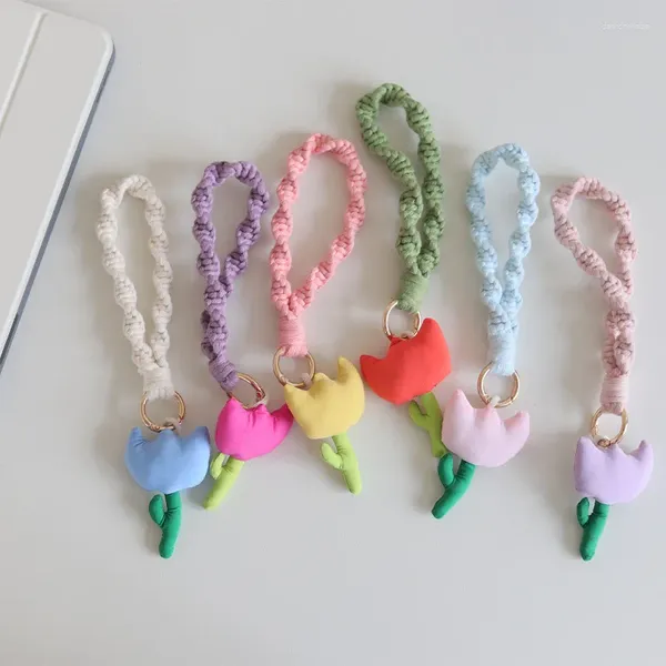 Chaveiros Boho Tulip Pingente Chave Acessórios Corrente Handmade Macrame Pulseira Chaveiro Coreano Bonito Correntes Para Mulheres Atacado