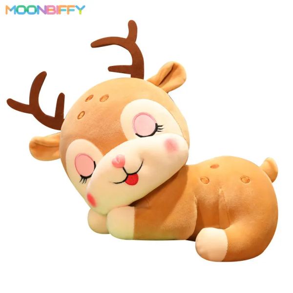 Almofadas 1pc 25/30/40cm Kawaii Sika Deer Plush Toys Beautiful Little Deer Plushie Dolls Pillow macio de animais macia