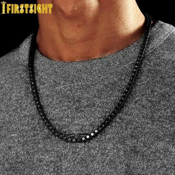 Collana a catena da tennis con zirconi cubici di colore nero, Bling ghiacciato da 5 mm con ciondolo in pietra Hip Hop per gioielli da donna 240226