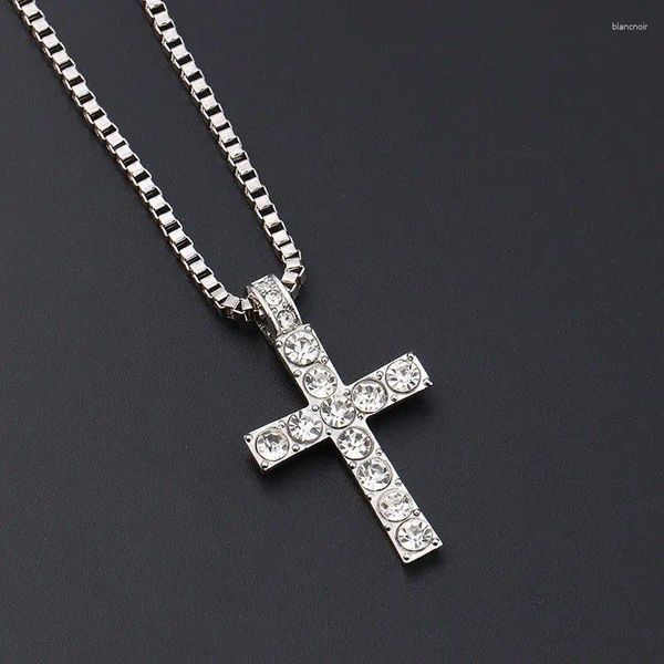 Gargantilha simples clássico hip hop cristal jesus cruz antigo prata cor pingente longo corrente colares jóias para homens mulheres atacado