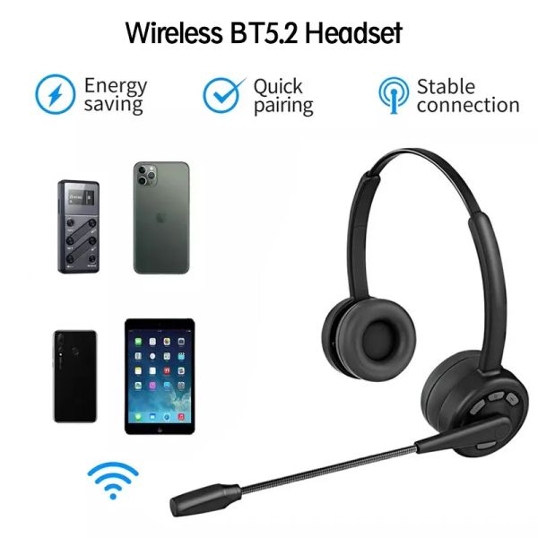 Cuffie Bluetooth 5.2 cuffia per cuffie per pc auricolare con microfono boom su orecchio 20h talk time multipoint per team di call center di center d'ufficio