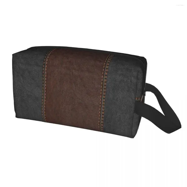 Sacos cosméticos viagem vintage preto e marrom costurado couro saco de higiene pessoal bonito estilo medieval organizador de maquiagem armazenamento dopp kit caso