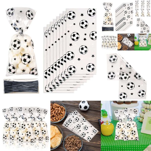 Nuovo nuovo 50 pezzi sacchetti di caramelle per feste di calcio imballaggio di biscotti sacchetto regalo per feste a tema calcio per bambini ragazzo compleanno forniture baby shower