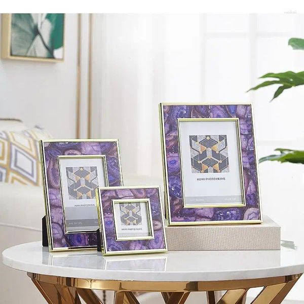 Quadros estilo europeu quadro conjunto po armazenamento organização desktop display roxo marmoreio decoração de casa ornamentos