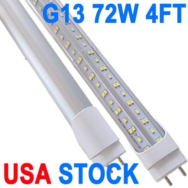LED-Röhrenleuchten 4 Fuß, T8-LED-Lampen, 4 Fuß-Vorschaltgerät-Bypass, 72 W, 7200 Lumen, 6500 K, Typ-B-Leuchtstoffröhre, T8-T10-T12-Leuchtstofflampen-Ersatz, zweiseitig, 2-poliger G13-Sockel, Crestech