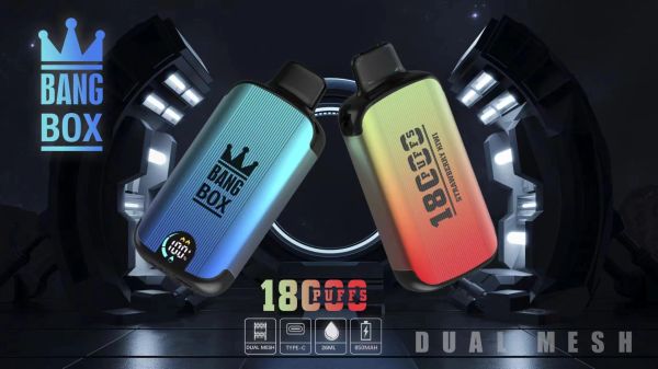 BANG BOX 18000 PUFF DUAL MESH Caricatore tipo C Capacità 25 ml e liquido Batteria 850 mAh Bang 18000 Bang Box 12 gusti crazvapes