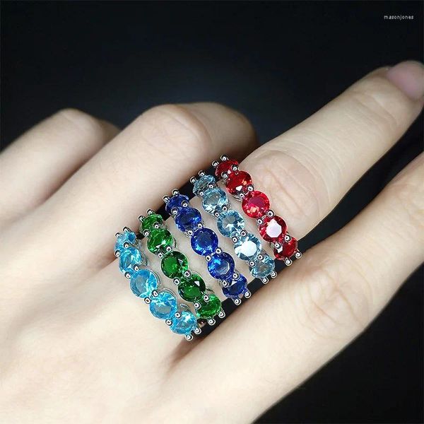 Кольца кластера, модное свадебное кольцо с фианитом, серебряное, красное, зеленое, синее, с кристаллами, кольцо с фианитом, подарок для женщин, ювелирные изделия, оптовая продажа, падение
