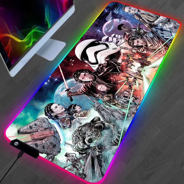 Almofadas interestelar filme estrelas guerras led gaming mousepads grande tapete de mesa pc gamer xl mousepad rgb mouse pad luminoso mouses tapetes