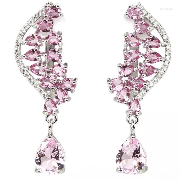 Brincos pendurados 925 prata esterlina sólida lindo rosa kunzite rubis de sangue suíço azul topázio granada branco cz joias para casamento feminino