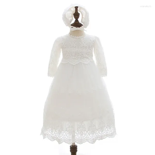 Mädchen Kleider Baby Taufe Kleid Säugling Lange Weihnachten Kleidung Kinder Spitze Weiße Kleidung Mit Hut