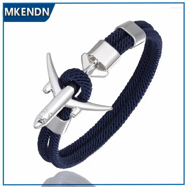 Charm Armbänder MKENDN Mode Flugzeug Anker Männer Seil Kette Paracord Armband Männliche Frauen Air Force Stil Wrap Metall Sport Haken