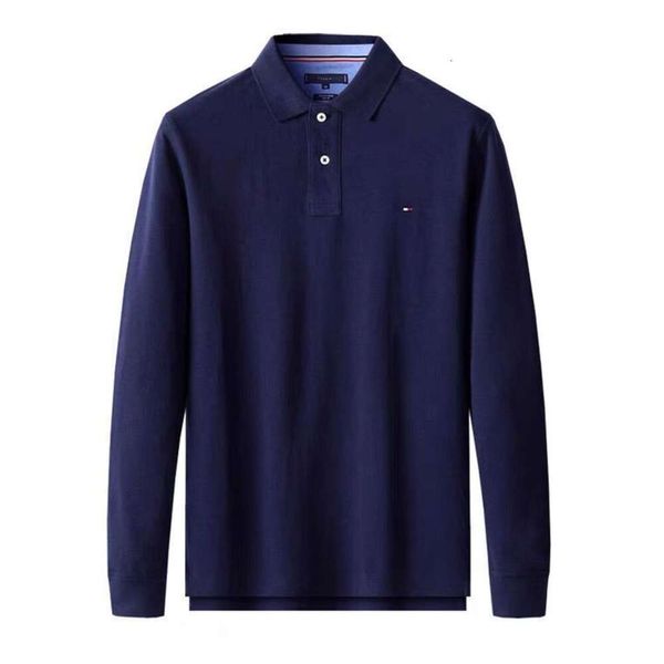 T-shirt Hilfigers Designer Luxury Fashion Uomo Polo primaverile di alta qualità Polo business a maniche lunghe da uomo T-shirt con collo in puro cotone Polo classica moda