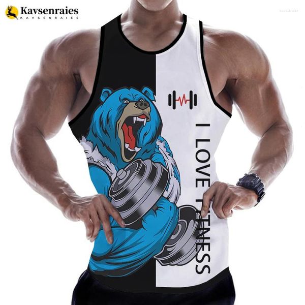 Männer Tank Tops 2024 Bär Liebe Fitness Cartoon Tier Brief Drucken 3D T-shirt Ärmellose Hemden Weste Männer Streetwear GYM t-shirt