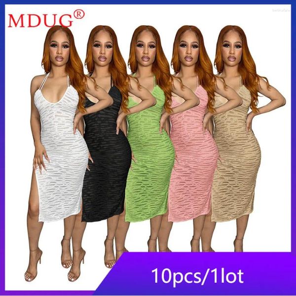 Casual Kleider 10 stücke für Frauen 2024 Sommer Sexy Halter V-ausschnitt Backless Split Vestidos Nachtclub Tragen Y2k Kleidung Großhandel m11118