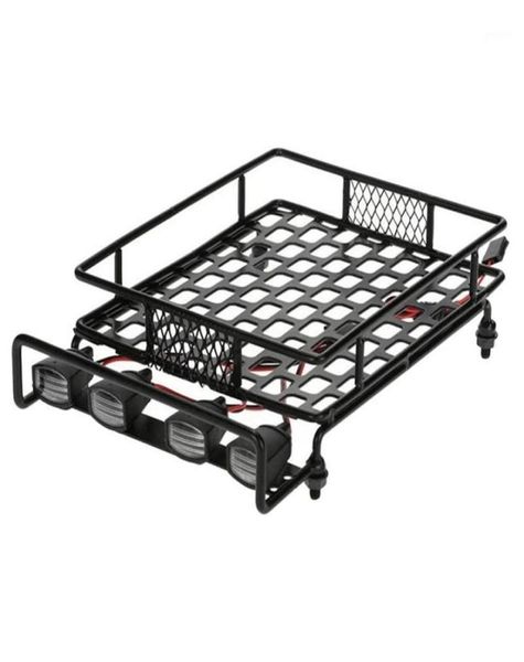 Rack de bagagem de teto com barra de luz LED para Wrangler Tamiya CC01 Axial SCX10 Rack de bagagem de liga de alumínio para carro Roof12157884