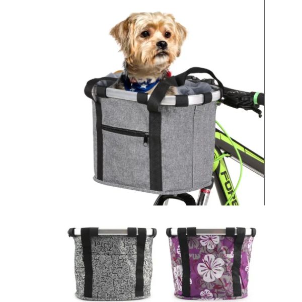 Transportadoras 2 em 1 destacável MTB Ciclismo Handlebag Bicicleta Cesto Dianteiro Bicicleta Pequeno Pet Dog Carry Bolsa Tubo Pendurado Dobra Bagagem Bag 3kg Carga