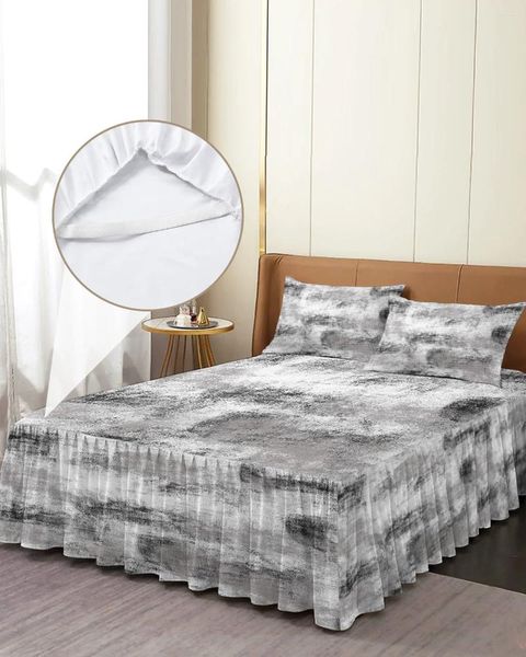 Gonna letto Abstract Modern Vintage Texture Copriletto con angoli in bianco e nero con federe Coprimaterasso Lenzuolo