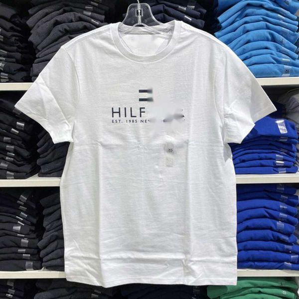 Hilfigers T-shirt Designer de moda de luxo masculina de alta qualidade versão americana de manga curta camiseta puro algodão em torno do pescoço impresso bordado meia manga verão