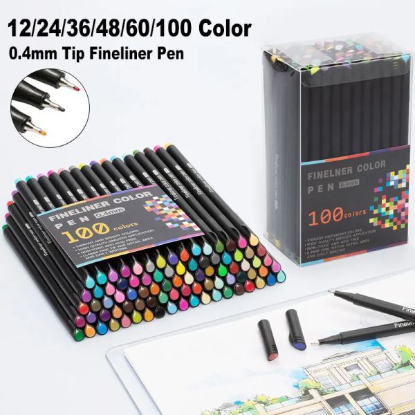 Pennarelli Professionali 12/24/36/48/60/100 Set di colori 0.4mm Micro Punta Fineliner Penna Disegno Pittura Schizzo Linea sottile Pennarello artistico Regalo per bambini