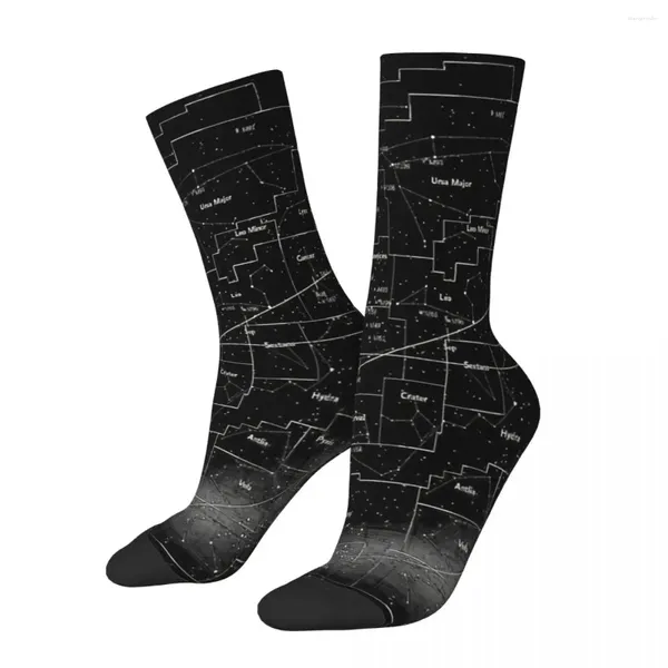 Meias masculinas meia para homem constelações céu noturno ocidental mapa vintage estrela do zodíaco padrão respirável impresso meninos tripulação casual presente