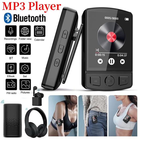 Lettore Lettore MP3 da 1,8 pollici Clip sportiva portatile Mini Walkman HiFi Bluetooth 5.2 Lettore musicale MP4 Supporto EBook/Lettura/Radio FM/Orologio