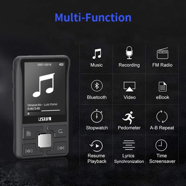 Player Original RUIZU X55 Clip Sport Bluetooth Mini MP3 Player 8GB Walkman Suporte FM, Gravação, EBook, Relógio, Pedômetro Music Player