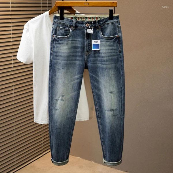 Jeans masculinos 2024 primavera e verão quatro estações casual pu shuai rasgado especial tamanho grande solto cônico harem calças de tamanho grande