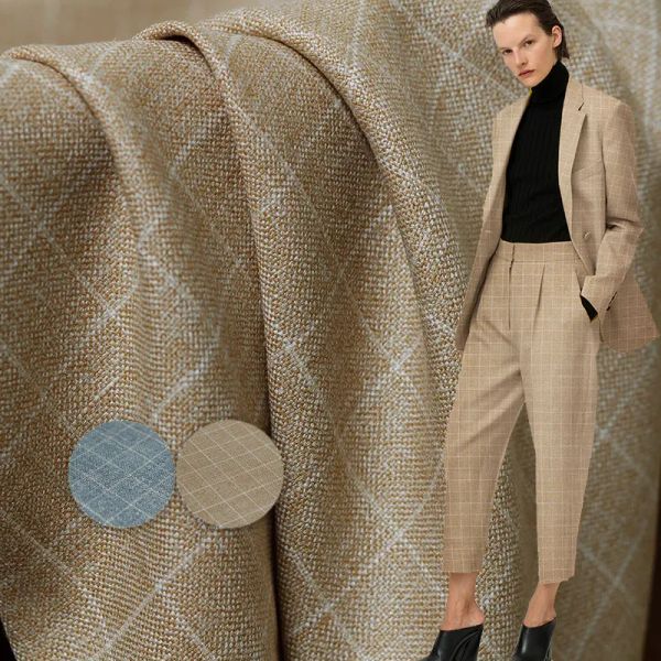 Tecido branco waxberry xadrez fio tingido lã penteada e tecidos de linho materiais feminino terno jaqueta costura para pano alfaiate freeshipping