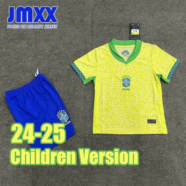 JMXX 24-25 Brezilya Çocuk Futbol Formaları Kiti Ev Away Çocuk Üniformaları Jersey Futbol Gömlek 2024 2025 Top ve Şort Çocuk Versiyonu