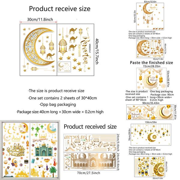 Neue neue Dekoration Gold Mond Stern Aufkleber Eid Mubarak Party Wand Fenster Aufkleber muslimische Dekorationen Ramadan Kareem Dekor