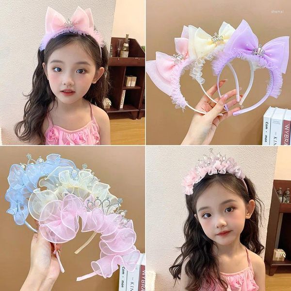 Haarspangen Stirnbänder für Kinder Mädchen Prinzessin Haarbänder Kristall Krone Mesh Bogen Knoten Blume Kind Zubehör koreanische handgemachte Großhandel