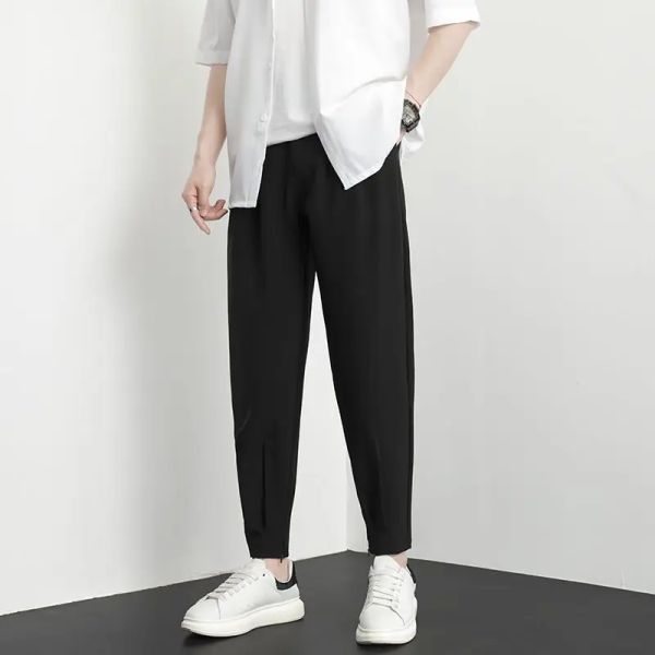 Hosen Korean Fashion Casual Anzug Hosen 2023 Frühling Neue Männer Klassische Harem Hosen einfache wilde Vintage Ice Silk Solidhose H108