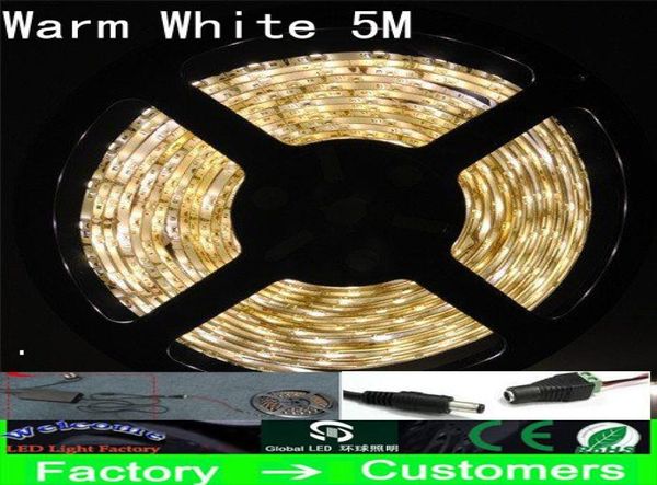 5m Sıcak Beyaz LED Strip Işık 5050 SMD Su geçirmez Esnek Beyaz Kırmızı Mavi Sarı 300 Konektör Güç Kaynağı ile 5A Fiş PRIC5784999