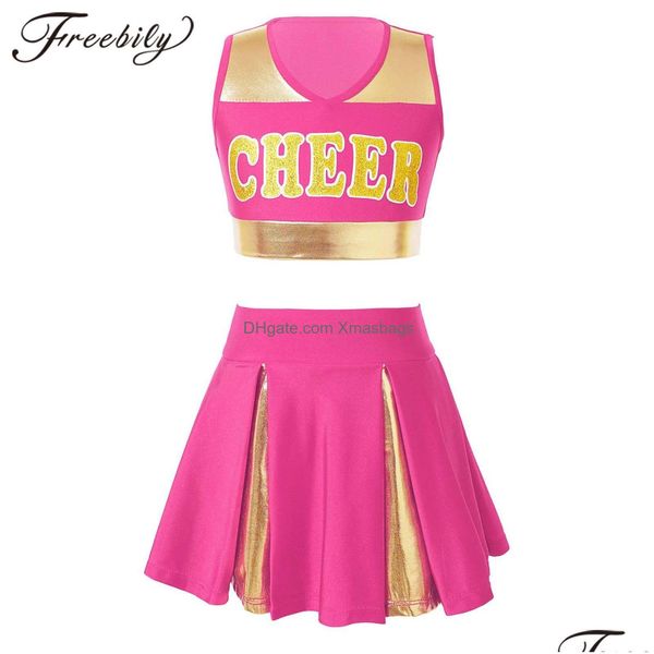 Outros suprimentos de festa de evento Cheerleading Crianças Meninas Cosplay Traje Cheerlead Uniformes Cheer Impresso Roupas Set para Dançar Compet Dhnr7