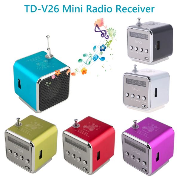 Rádio tdv26 mini rádio fm alto-falantes digitais portáteis com receptor suporte cartão tf embutido interface de entrada de áudio suporte u disk