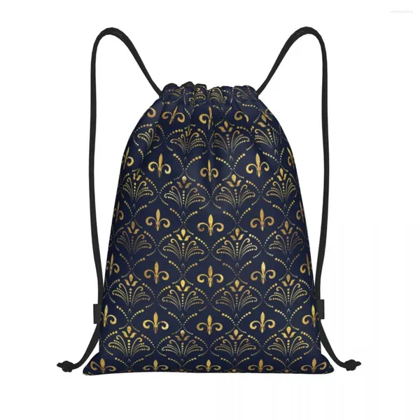 Sacos de compras elegante flor-de-lis padrão cordão mochila leve flor de lis lírio flor ginásio esportes sacos para yoga