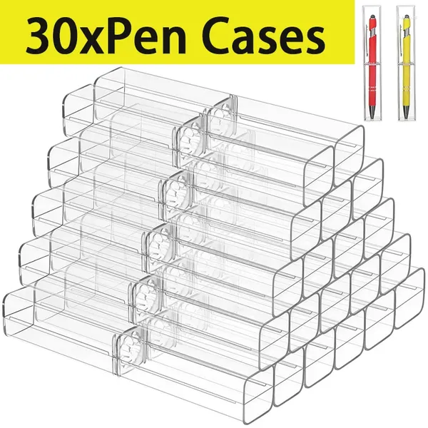 30 adet plastik açık akrilik hediye boş kalem depolama şeffaf kalem kutuları konteyner kasası