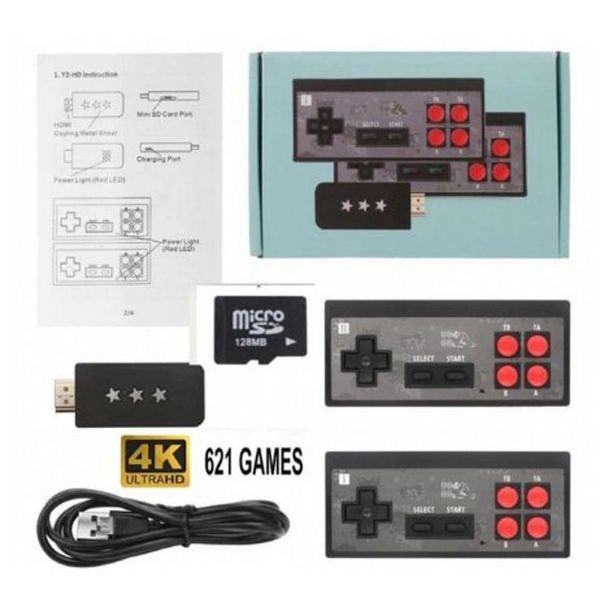 Consoles Y2 USB Wireless Handheld TV Video Video Console Console em 621 jogos para NES Retro Dendy Console Portable Retro Game Stick Stick