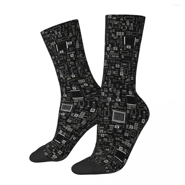 Мужские носки Забавные носки All Tech Line в стиле ретро Harajuku Coding Geek Developer CPU Бесшовные носки Crew Crazy Sock Подарочный узор с принтом