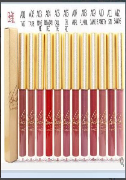 New Makeup Lips Gold Box Mattflüssiger Lippenstift NonStick Cup Lipgloss12 verschiedene Farben12StückLot4118318