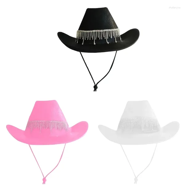 Beralar Rhinestone Tassel Kovboy Şapkası Bekarlığa Destek Partisi Gelin Cowgirl Gelin