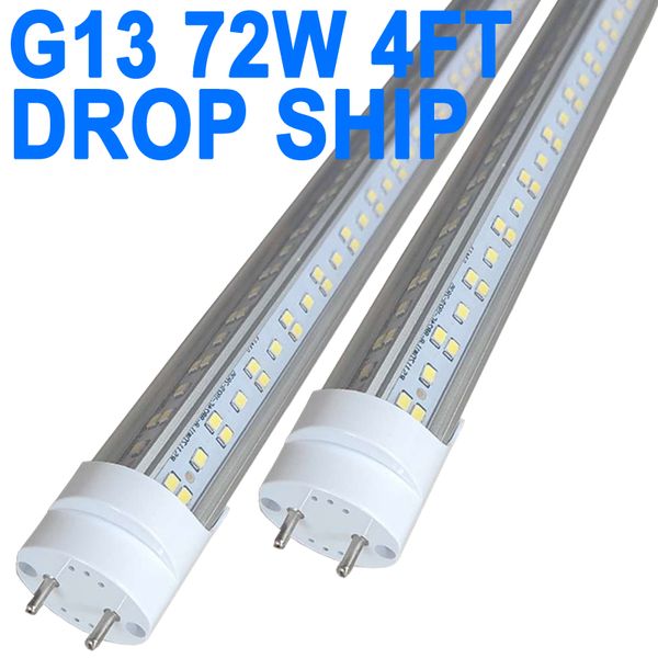 Tubo de luz LED T8 T10 T12 de 4 pés - substituição de tubo fluorescente LED de 72 W e 48 polegadas, equivalente a 120 W, 7200 Lm, branco frio de 6500 K, desvio de reator, base G13 de dois pinos crestech